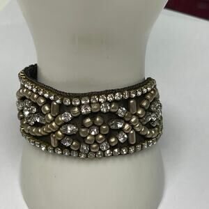 The Limited bracelet signed costume jewelry brown with rhinestone bling neutral